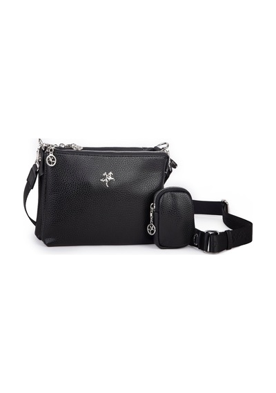Nas Bag Mini Kadın 3 Gözlü Cüzdanlı Günlük Çapraz Çanta Siyah Lopez