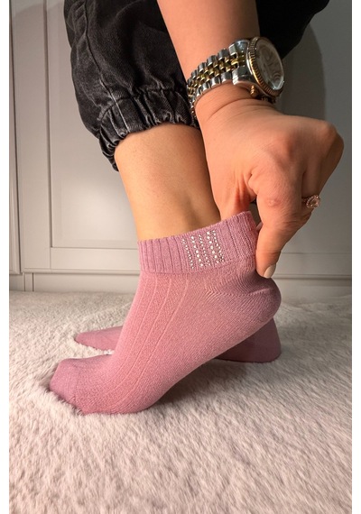 Ozzy Socks 3 Çift Kadın Taş Detaylı Dikişsiz & Takviyeli Patik Çorap Mor