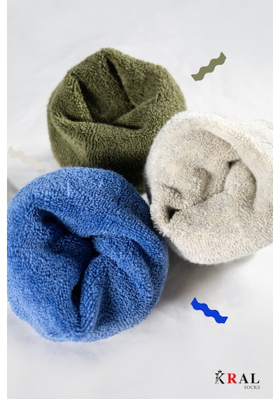 Kral Socks 5 Çift Kadın Yün Termal Kulak Detaylı Isı Emici Kışlık Çorap Renkli Karışık ASORTİ