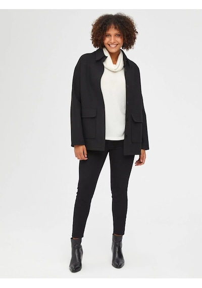 Faik Sönmez Oversize Midi Gömlek Yaka Kadın Ceket - Minimalist Tarz Siyah