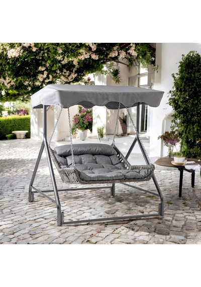 Bed Çiftli Rattan Bahçe Salıncağı Rehome Balkon Salıncağı Gri