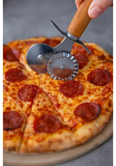 Ayrex Vıvaluxe Çift Taraflı Paslanmaz Çelik Hamur Ve Pizza Kesici, Tırtıklı Ve Düz Bıçaklı, Ergonomik Ahşap S Diğer