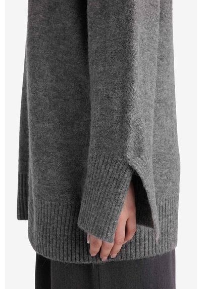 Defacto Yün Karışımlı Loose Fit Bisiklet Yaka Triko Kazak Tunik F4547ax25wngr76 Gri-gr76