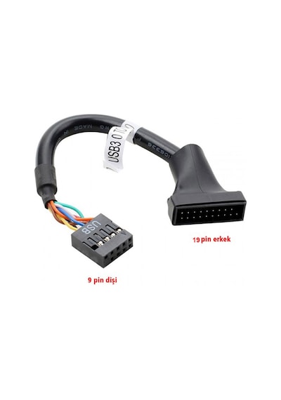 Usb 3.0 19 Pin Erkek To 9 Pin Usb 2.0 Dişi Çevirici Kablo 15cm