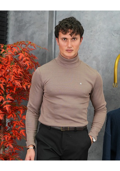 Modefendi Slim Fit İtalyan Kesim Tam Balıkçı Boğazlı Kazak Kahverengi