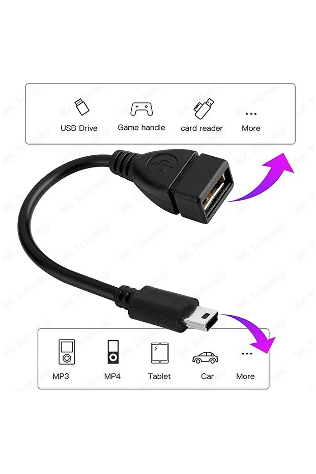 V3 Kablo 5 Pin Mini Usb Erkek Usb Dişi Aparat Oto Teyp Flash Bellek Mini Usb Otg Dönüştürücü Kablo Siyah Mini 5pin