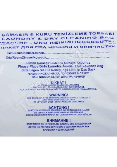 Otel Tipi Kirli Çamaşır Poşeti Laundry Bag K-146 500 Adet Beyaz