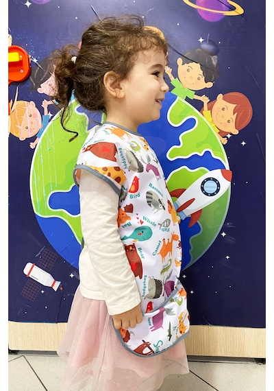 Yorni 4-7 Yaş Zoo Kısa Kollu, Cepli, Sıvı Geçirmez Önlük, Boya, Oyun