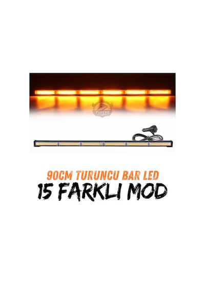 Turuncu Tepe Çakar Bar Led 90cm 12-24v Off Road Çekici Traktör İkaz Lambası Çakar 15 Modlu Siyah