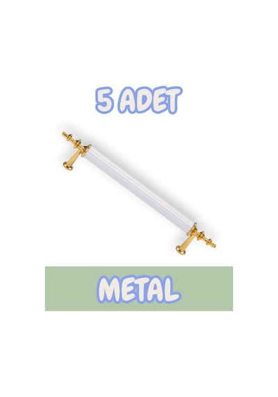 Tuana Rustik Alüminyum Metal Lüks Modern Mobilya Çekmece Mutfak Dolabı Kulpu Beyaz-altın 160mm 5 Adet Beyaz - Altın