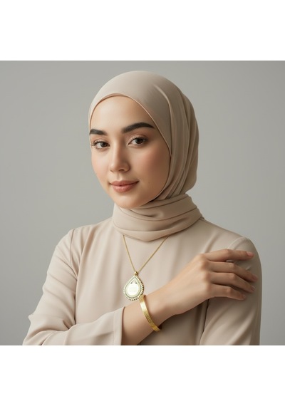 Damla Model Kolye Ve Ayetel Kürsi Bileklik Seti Gold Renk Çelik Takı Altın