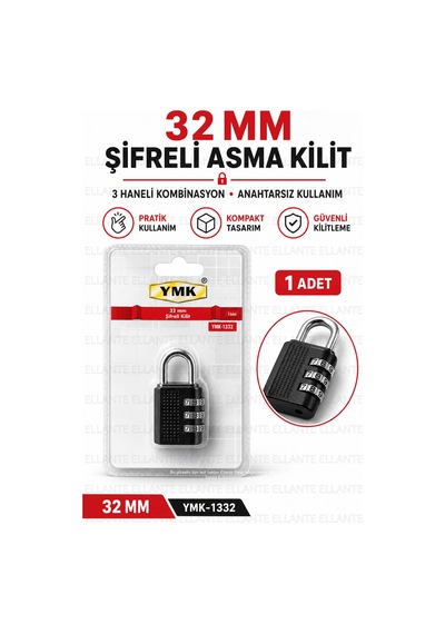 Premium 32 Mm Şifreli Asma Kilit 3 Haneli Kombinasyonlu Anahtarsız Güvenlik Kilidi Valiz Dolap Çanta