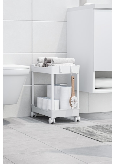 Beyaz 2 Katlı Tekerlekli Düzenleyici Mutfak Ve Banyo Rafı