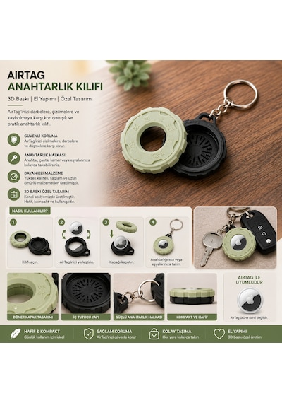 Airtag Uyumlu 3d Baskı Döner Kapaklı Anahtarlık Kılıfı