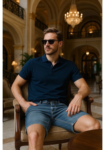 Banny Jeans Erkek Likralı Bağcıklı Jean Şort Mavi