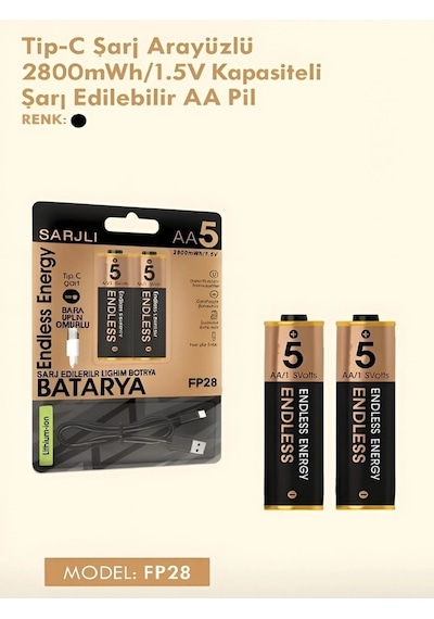 Type-c Şarjlı 2800mwh 1.5v Şarj Edilebilir 2 Li Aa5 Kalem Pil - Lityum Iyon Batarya