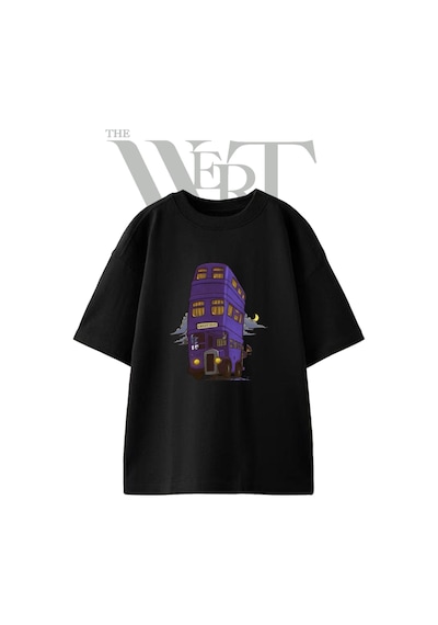 Thewert Knight Bus Tasarım Baskılı Ünisex Siyah Oversize T-shirt