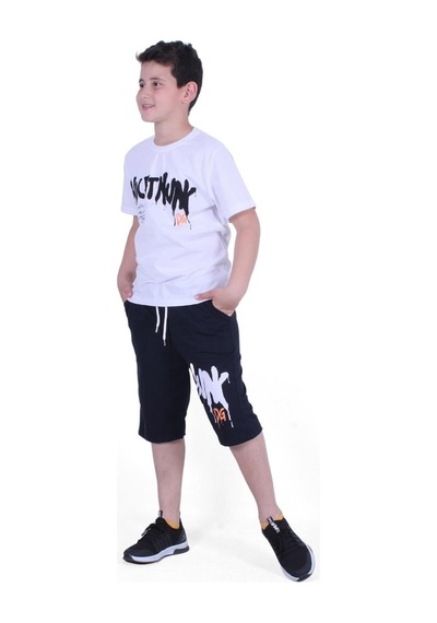 Fyk Kids Dg-nuk Yazı Baskılı Erkek Çocuk Yazlık Takım Beyaz