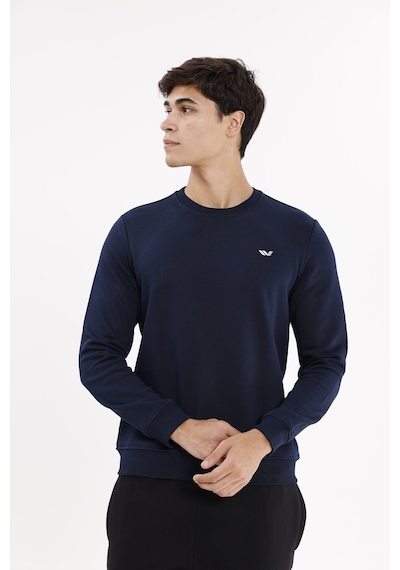 Rowinger Göğüs Logolu Bisiklet Yaka Rahat Kalıp Mevsimlik Sweatshirt Navyblue