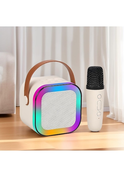 Bukrem K12 Led Karaoke Hoparlör 5w, Rgb Işık, Bluetooth + 5 Efektli Mikrofonlu Set