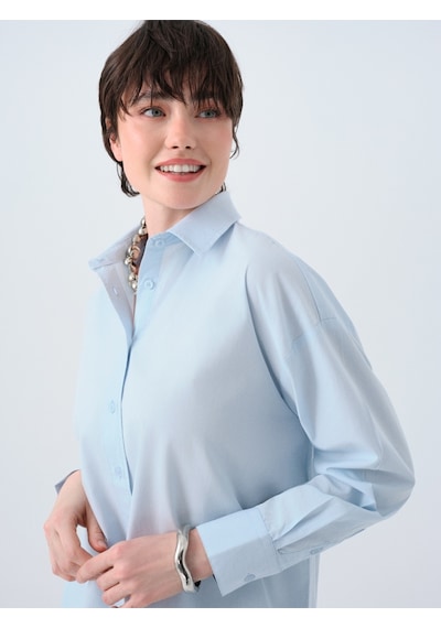 Oversize Fit Kadın Gömlek U.kol Açık Mavi