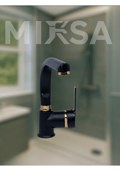 Lüx Siyah-gold Armut Balıksırtı Borulu Banyo Lavabo Bataryası, Musluğu, Çeşmesi Çift Su Girişli