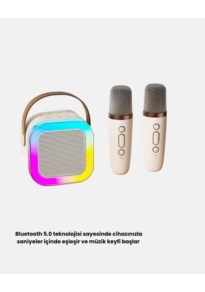Karaoke Hoparlör Taşınabilir Çift Mikrofonlu Ve Led Işıklı Bluetooth 5.0 Renkli
