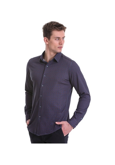 Hatemoğlu Lacivert Slim Fit Baskılı 100% Pamuklu Slim Yaka Uzun Kollu Bask Lacivert