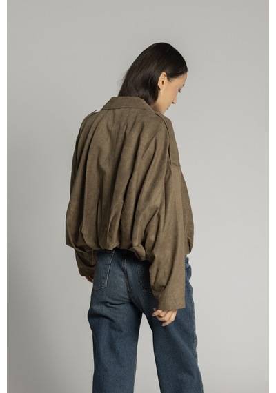 Oversıze Süet Bomber Ceket Olive