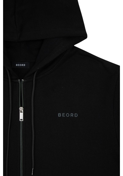 Beord Siyah Pamuk Kapüşonlu Fermuarlı Sweatshirt Bzt1-135