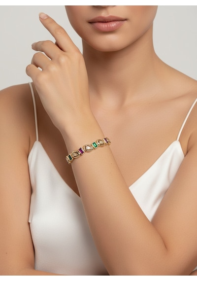 Valmont Accessories Kadın Gold Renk Renkli Baget Taşlı Damla Detaylı Bileklik