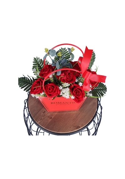 Yapay Çiçek Sitesi Yapay Çiçekli Romantic Çantalı Aranjman Model 30 Kırmızı