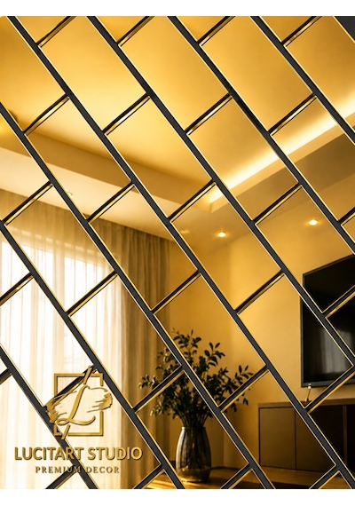Lucitart 30 Adet 10cmx5cm Tuğla Desenli Aynalı Pleksi Kendinden Yapışkanlı Dekoratif Duvar Aynası 9 Renk Seçeneği Gold