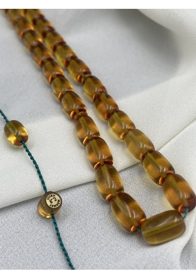 Mehmet Arıcı İmzalı El Boy Kapsül Bal Sarısı Sıkma Kehribar Tesbih 7x11 Mm Sarı