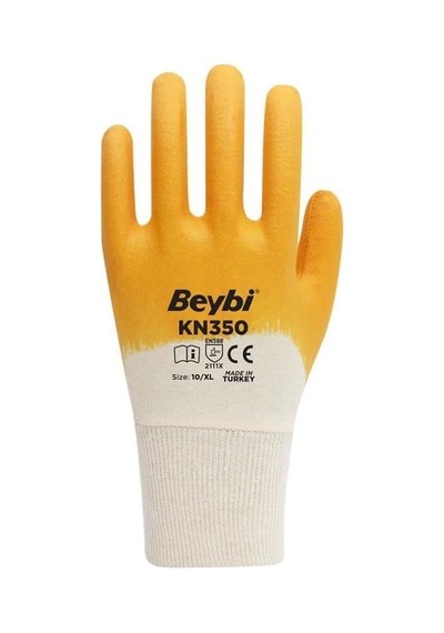 Beybi Kn350 Sarı Nitril Kaplı Koruyucu İş Eldiveni 1 Çift Genel