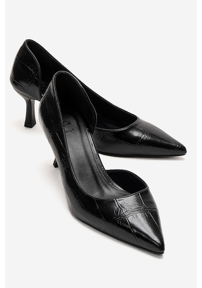 Luvishoes Arel Siyah Baskı Kadın Topuklu Ayakkabı Siyah
