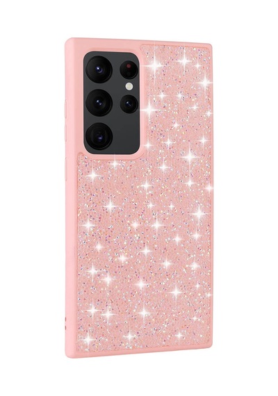 Galaxy Uyumlu S24 Ultra Kılıf Simli Pırlanta Taşlı Kamera Yükseltili Silikon Pazarplus Pembe