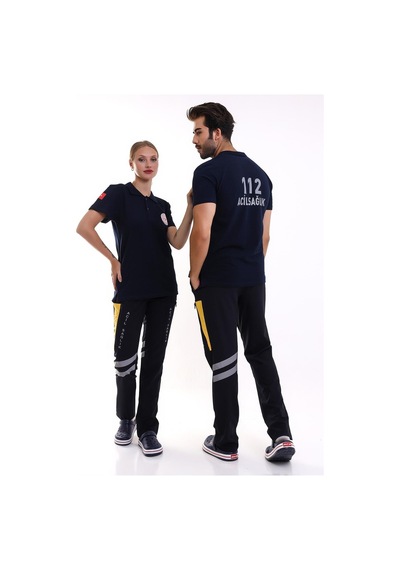112 Yakalı Tshirt Kısakol - Lacivert-6546