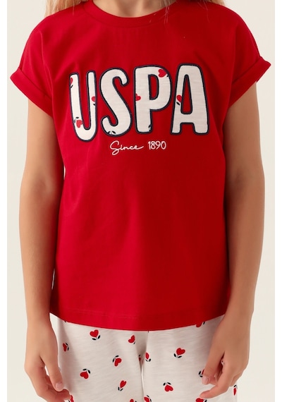 U.s. Polo Assn Lisanslı Text Printed Kırmızı Kız Çocuk Pijama Takımı 5274-43124 Kırmızı