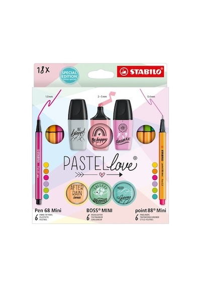 Stabilo Pastellove Mini Set 18'li 775 8 İnce Uçlu Keçeli Kalemler Özel Renkli Açık Gül