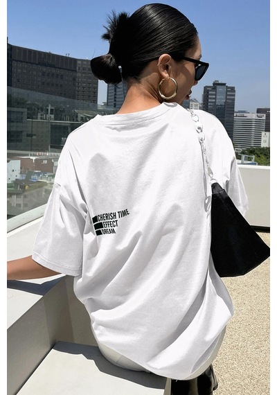 Unisex Cherish Time Effect Dream Baskılı Tasarım Tshirt Beyaz