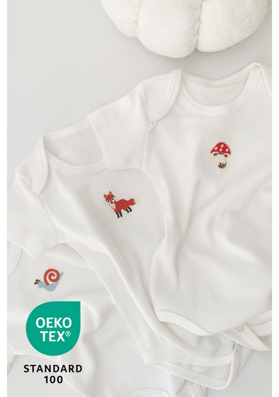 Luppinos Forest 3lü %100 Pamuk Nakışlı Bebek Body Set Beyaz