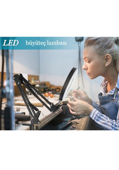 10x Büyüteçli Led Masa Lambası 3 Işık Modlu Masa Üstü Katlanabilir Kollu Bakım Onarım Güzellik Okuma