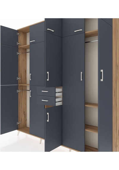 Arges Dolap 10 Raflı 2 Çekmeceli 3 Askılı 220x30x243 Çam-antrasit/antrasit Antrasıt/antrasıt
