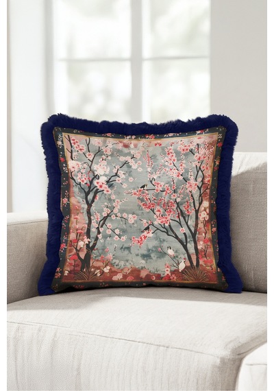 Sakura Çiçek Bahçesi Saçaklı Yastık Kılıfı - Uzakdoğu Gri Pembe Lacivert Püsküllü Kırlent Kılıfı Sessiz Vadi Saten Sakura Çiçek Bahçesi Saçaklı Yastık Kılıfı - Uzakdoğu Gri Pembe Lacivert Püsküllü Kırlent Kılıfı Sessiz Vadi Saten