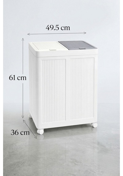 2 Bölmeli Tekerlekli 50 + 50 Litre Kapaklı Çamaşır Sepeti, Kirli Sepeti Gri