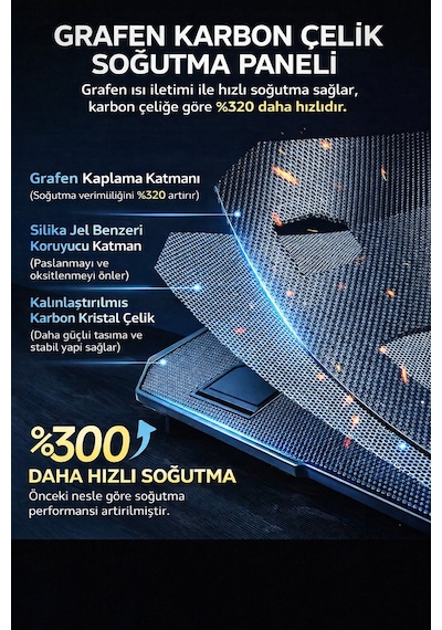 Rgb Işıklı Laptop Soğutucu Stand Lcd Ekran 15 Fanlı Güçlü Sessiz Soğutma