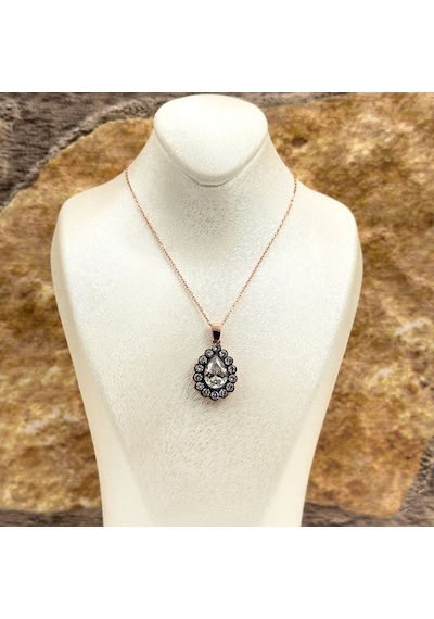 Elmas Montür Rosegold Damla Gümüş Set Takım - Lvrset06 Rose Gold