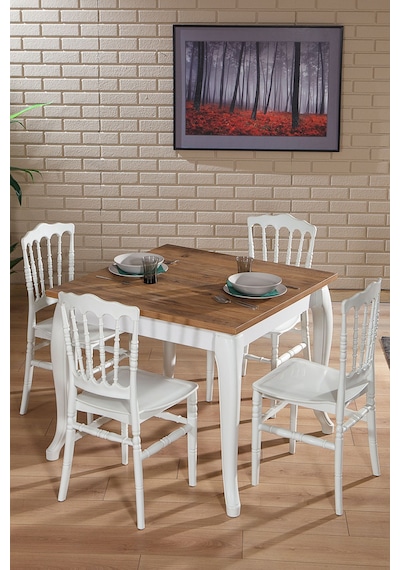 Miray Beyaz / Sirius Sabit Masa - 4 Sandalye 1 Masa / Salon - Mut