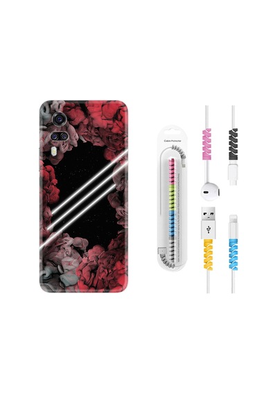 Vivo Y51 Kılıf Kablo Koruyuculu Flowers Line 1732